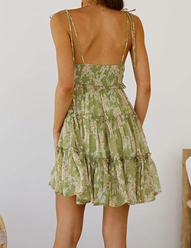 Image of Gihuo Womens Floral Mini Dress Boho Flowy Skater Spaghetti Strap Ruffle Sleeveless Beach Dress 2026 Summer Sundresses