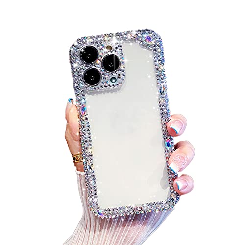 TOMDO Coque 3D Brillantes Bling pour Iphone 13 14 Plus 11 12 Pro Max Étui Transparent de Luxe À Paillettes Pare-Chocs Diamant Strass Cristal Housse de Protection,Clear,14 Pro Max