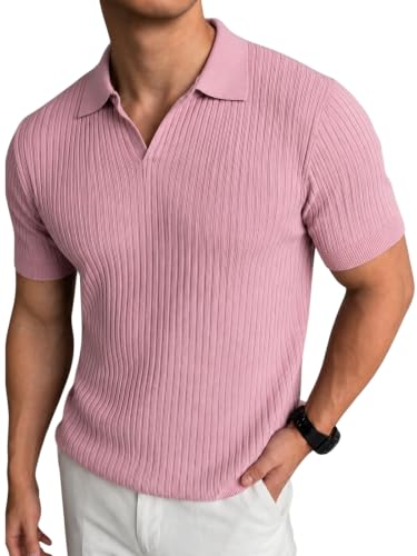 Image of Veirdo Men's Rib Knit Polo T-Shirt in Cotton Fabric, Classic Collar with Modern Fit, Stylish for Casual Wear, Available in Sizes S to 2XL