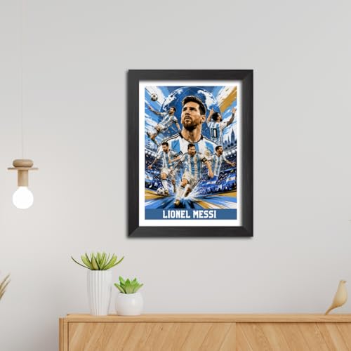Image of TenorArts Lionel Messi Argentina Poster Worldcup Themed Laminated Photo Frame Painting with Matt Finish Black Texture (12 inches x 9inches)