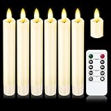 KSWING Upgraded Real Wax Short LED Flameless Taper Candles with Remote, 6 PCS Ivory Candlesticks Battery Operated 3D Flickering - 6' Realistic Fake Candle Sticks for Home/Wedding/Fireplace Xmas Decor