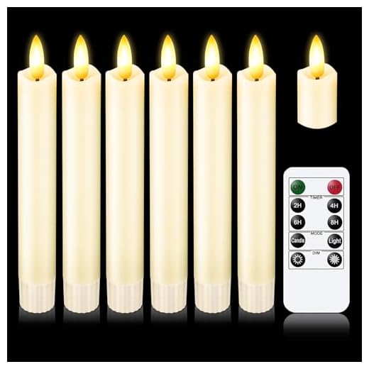 KSWING Upgraded Real Wax Short LED Flameless Taper Candles with Remote, 6 PCS Ivory Candlesticks Battery Operated 3D Flickering - 6" Realistic Fake Candle Sticks for Home/Wedding/Fireplace Xmas Decor