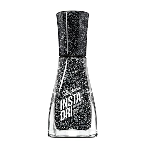 Sally Hansen Insta-Dri Nail Polish | Quick Dry Long Lasting Streak-Free Shine | Opaque Glittery | 565 Powerslide | Black with White Glitter Nail Color