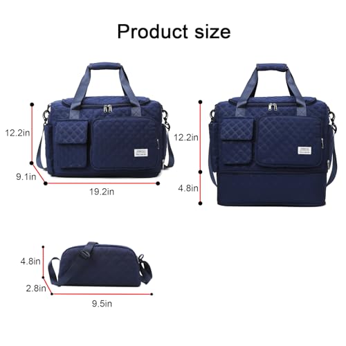 Image of Small Gym Bag for Women, Travel Duffle Bag Carry On Weekender Bag with Shoe Compartment, B2#Navy, 11 x 19.6 x 8.2 inches, Weekender Bag&toiletry Bag