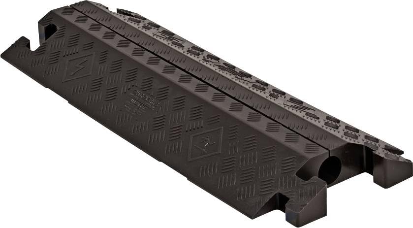 Image of Checkers 1 Channel Industrial Drive Over Cable Protector, Drop in for 2.25 inch Lines, 23k /Axle Load Capacity Hose and Cable Ramp for Heavy Duty Equipment, Made in The USA, Black, CP1X225-GP-B