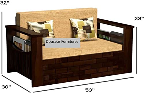 Image of Douceur Furnitures Solid Sheesham Wood 2 Seater Sofas | Two Seater Sofa Bed for Living Room, Hotels, Restaurant, Apartment | Wooden Sofa Bed for Living Room