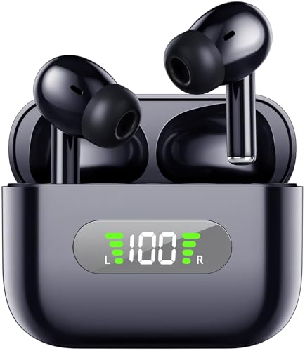 Auriculares Bluetooth, estéreo HiFi inmersivos con Bluetooth 5.3, Graves Profundos, 4 micrófonos ENC, 72 Horas de reproducción, cómodos de Llevar, Auriculares Impermeables IPX8