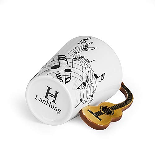 Lanhong - 13.5 Oz Musical Notes Design Guitar Mug Drink Tea Milk Coffee Mug Music Ceramic Cup Gift For Friend (Wood) #TOP3