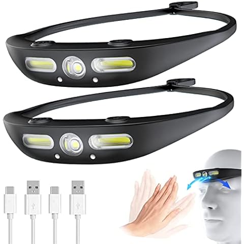 LED Headlamp Rechargeable, Brightbeam Silicone Head Lamp for Adults and Kids with Motion Sensor, 5 Modes IPX5 Waterproof Ultra Lightweight Head Light for Outdoor Hiking, Running, Camping (2 Pack) Cover