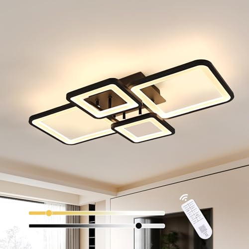 DELIPOP LED Ceiling Lights dimmable, 54W 4 Square LED Ceiling Light, Black Modern Ceiling Light with Remote Control for Living Room, Bedrooms, Kitchen, Sitting Room, Office