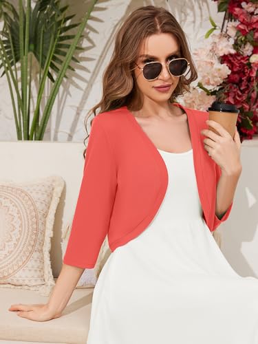 Image of Women's 3 /4 Sleeve Open Front Cardigan V-Neck Knit Cropped Bolero Shrug Sweater for Women