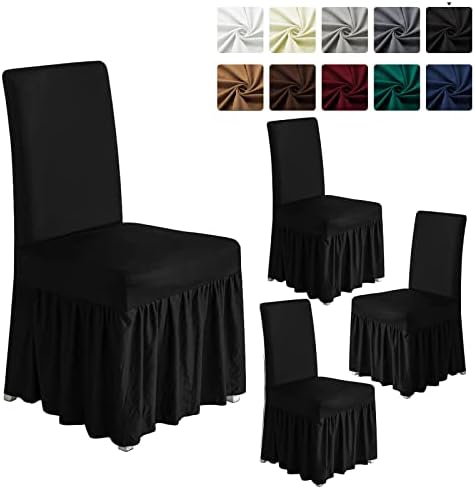 molasofa Chair Covers for Dining Room Set of 4,Dining Chair Slipcover with Skirt,Washable Seat Covers Protector for Hotel Ceremony Banquet Wedding Party Kids Pets(4Pcs,Black)
