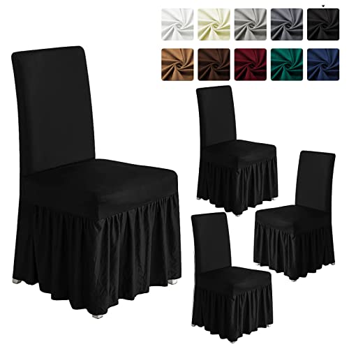 Molasofa Chair Covers For Dining Room Set Of 4,Dining Chair Slipcover With Skirt,Washable Seat Covers Protector For Hotel Ceremony Banquet Wedding Party Kids Pets(4Pcs,Black) #TOP1