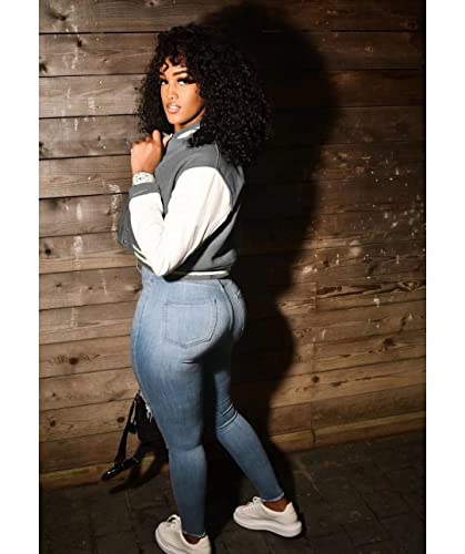 Image of Mintsnow Womens Varsity Jacket Long Sleeve Button Down Bomber Jackets Casual Baseball Uniform Streetwear