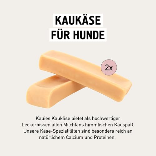 Kauies Kaukäse - 100% natürliche Käsestange für Hunde aus frischer Kuhmilch, proteinreich, laktosefrei, glutenfrei, Zahnpflege, Handmade in Germany - Größe XXL (2 x 200g) für Hunde bis 30kg
