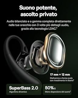 Baseus Eli Sport2 Open Ear Cuffie, Cuffie Sportive Open Ear con Curva di Comfort a S, 45H di Autonomia, SuperBass 2.0, IPX7, Bluetooth 6.0, Chiamate Chiare con 4 Microfoni AI