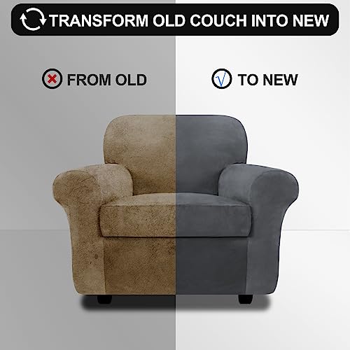 Festicorp Sofa Cover, Velvet Couch Covers For Dogs, Stretch Sofa Slipcovers, Thick Furniture Covers For Pets, Washable Chair Cover, Armchair, Grey #TOP4