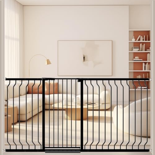 Image of WAOWAO Extra Tall 40.55" Baby Gate 57.48-74.4" Wide Pressure Mounted Walk Through Swing Auto Close Safety Black Metal Toddler Child Dog Pet for Indoor Stairs,Doorways