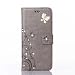 HAOTP(TM) Beauty Luxury 3D Fashion Handmade Bling Crystal Rhinestone Butterfly Fashion Floral Blue PU Flip Stand Credit Card ID Holders Wallet Leather Case Cover for iPhone 6 6S 4.7" (Bling/Gray)