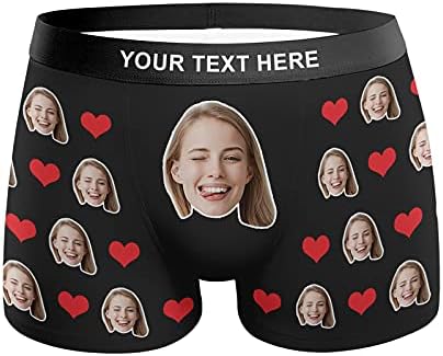 Personalized Boxers Briefs with Picture, Custom Face Underwear with Your Name, Cotton Briefs with Photo Funny Boxer Shorts Underpants Briefs Custom Gifts for Men Husband Father Boyfriend Him - L