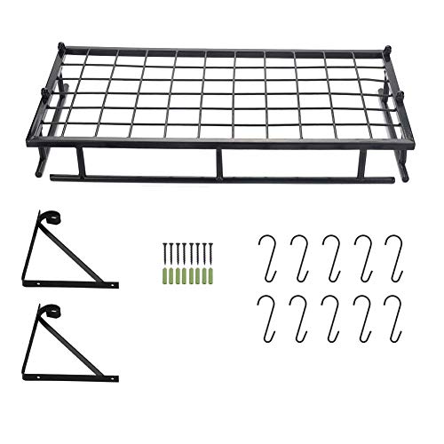 SOONHUA Wall Mounted Pan Rack Metal Pan Rack Hanging Wall Mounted With 10 Hook Holders Kitchen Storage Tray (45cm) - Image 6