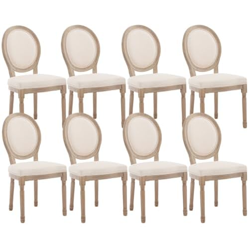 CIMOTA Farmhouse Dining Chairs Set of 2, French Rattan Dining Room Chairs with Rectangle Back/Distressed Wood Upholstered Vintage Side Chairs for Kitchen/Restaurant, Beige/2PCS