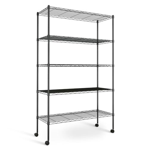 Simple Deluxe Heavy Duty 5-Tier Storage Shelving Unit, 35.83" W x 13.98" D x 61.02" H, 1250 Lbs Loading Capacity, Black
