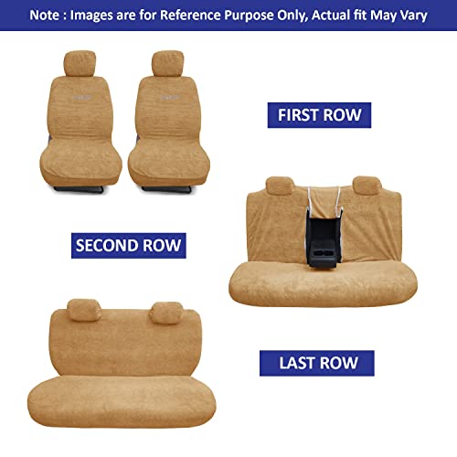 Image of Kingsway Accessories Car Seat Covers Only Compatible with BYD eMAX 7 (7 Seater) 2024 Onwards Model | 100% Cotton Towel Fabric | Complete Set (Car Specific Front + Rear Seat Covers) in Beige Color