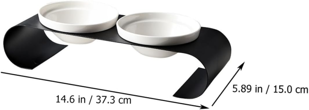Cat Food and Water Bowl Double Ceramic Feeder Elevated Pet Bowl Iron Rack Easy-Clean Ceramic Cat