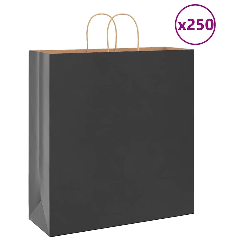 250 sacchetti di carta nera, 45 x 17 x 48 cm, sacchetti regalo robusti con manico, in carta kraft, per shopping e asporto