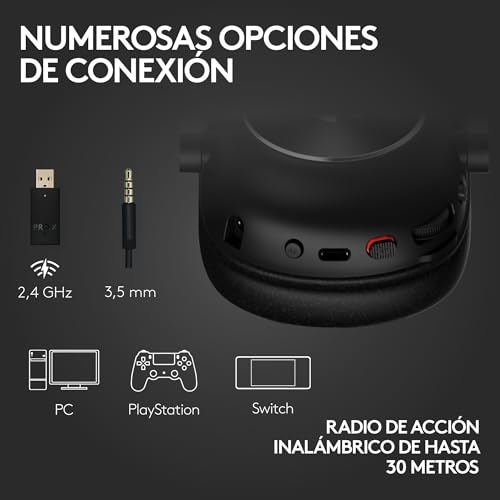 Miniatura 5 de Logitech G PRO X 2 LIGHTSPEED Auriculares gaming inalámbricos, mic. brazo desmont., transductores grafeno 50 mm, DTS:X 2.0-7.1 Surround, Bluetooth/USB/3.5 mm Aux, PC, PS5, PS4, Nintendo Switch - Negro