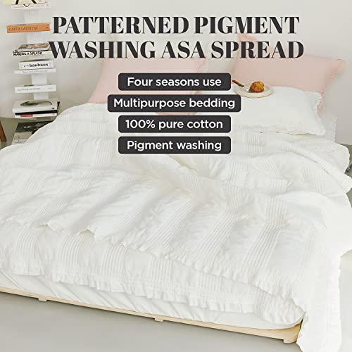 100% Cotton Patterned Bed Coverlet, Blanket – Twin Size Bed 63 X 83” - Pigment Washed Soft & Breathable Quilted Blankets For Bed And Couch – Lightweight Bed Coverlet For All Seasons (White) #TOP1