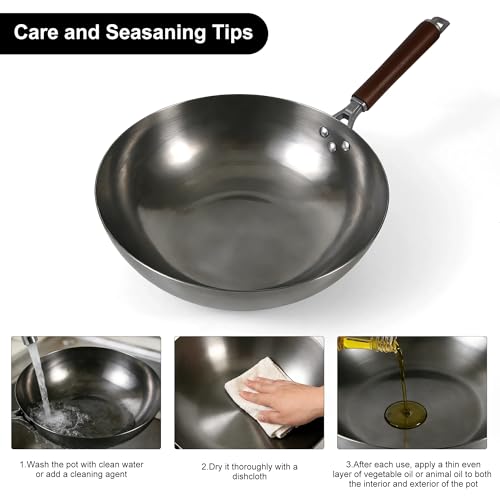 Wok antiadherente de acero al carbono 12 pulgadas con tapa y utensilios miniatura 5