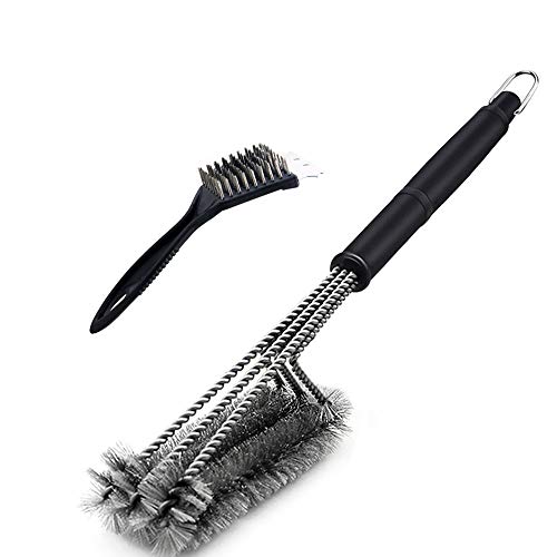 Dailyart Grillbürste 18″ Extra Langer PP Wärmedämmung Griff BBQ Grill Bürste, Grillreiniger mit 3 Edelstahlbürsten, Grillpinsel, Perfekt Grillzubehör für Holzkohle Gas Elektro- Grill (2 PCS)