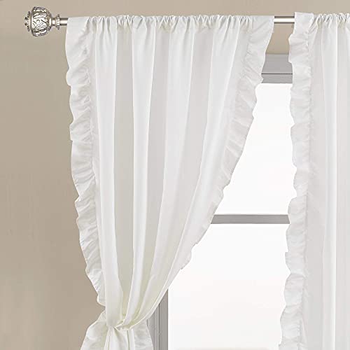 Stangh White Ruffle Curtains For Bedroom - Shabby Chic Ruffle Trim Faux Silk Curtains Privacy Drapes For Dining Room/Bathroom/Canopy Bed, White, W52 X L84 Inches, 2 Panels #TOP2