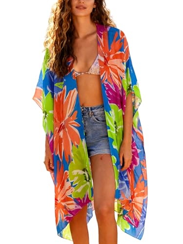 Image of Breezy Lane Women's Kimono Cardigan Summer Swimsuit Coverups Beach Cover Up with Floral Print for Vacation