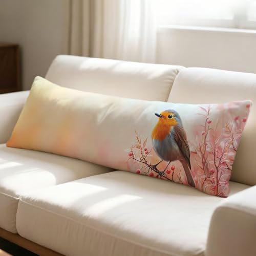 Taie de traversin 145 cm en velours doux imprimé oiseaux chic