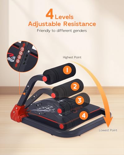 Ab Machine, Core & Sit Up Exercise Equipment for Home Gym, Ab Workout Equipment for Stomach Workout, Resistance Bands, 4 Resistance Levels, Adjustable, Automatic Rebound, Ab Trainer Machine - Thumbnail 4