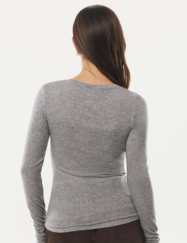 Image of Women's Merino Wool Blend Shirts Long Sleeve Tops Crew Neck Fitted Basic Tee Cozy Embrace Collection
