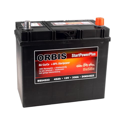 Orbis BS54523 12 V 45 Ah Starterbatterie – wartungsfrei, gefüllt & geladen, zuverlässige Kaltstartleistung 330 A, robuste Ca/Ca-Technologie für Pkw ohne Start‑Stop | BaSBa 4918