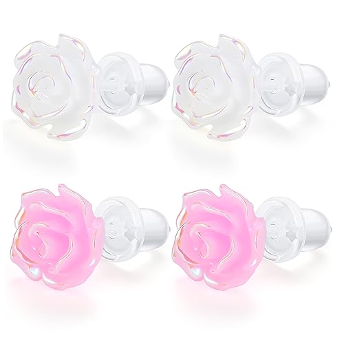 2 Pairs Rose Flower Plastic Earrings Studs for Sensitive Ears - Hypoallergenic With Plastic Post for Women Girls