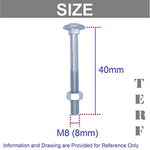 TERF® M8 X 40mm Cup Square Carriage Bolt and Nut M8 (8mm) X 40mm Coach Bolts with Hexagon Nuts - Pack of 10 - Image 3