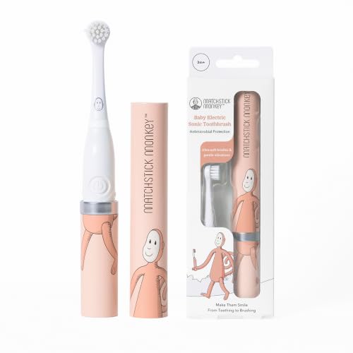 Matchstick Monkey Baby Electric Sonic Toothbrush Antimicrobial Protection Suitable from 3 Months Dusty Pink