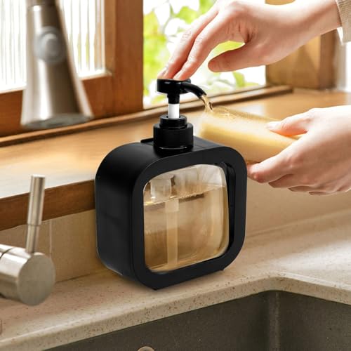 Image of Soap Dispenser, Multifunctional, Bathroom & Kitchen, Liquid Dish Wash One-Hand Dispensing, Black, 17oz
