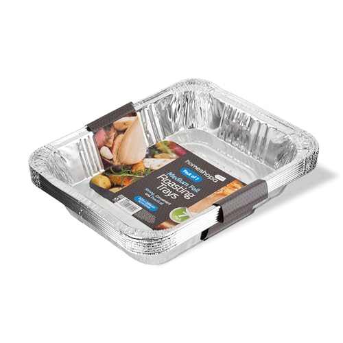 Homeshopa Disposable Aluminium Foil Trays Containers, Medium Meal Prep Roasting Trays for Baking Broiling Cooking Food Storage, Oven&Freezer Safe, Reusable Catering Foil Tin (Pack of 7)