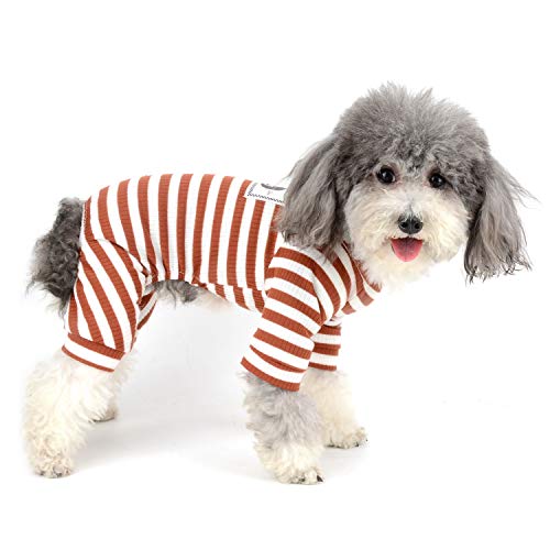 Zunea Small Dog Pajamas Outfits Soft Cotton Puppy Clothes Jumpsuit Striped Pyjamas Sleeping Bodysuit Four-Legged Overalls Apparel for Pet Dogs Cats Girl Boy Red S
