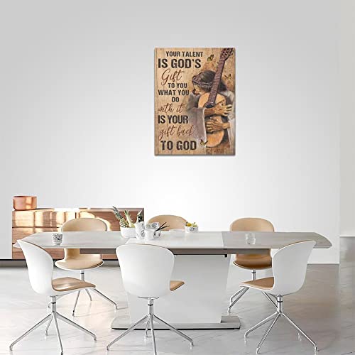 God Guitar Music Decor Wall Art You Talent Is God’s Gift Jesus Guitar Instrument Musical Musician Gift Pictures Wall Decor Canvas Painting Prints Artwork Framed For Music Room Bedroom Bathroom 12"X16" #TOP3