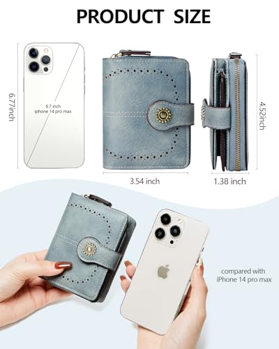 Small Womens Wallet Leather RFID Blocking Bifold Compact Card Holder Ladies Zipper Accordion Pocket with ID Window Blue4