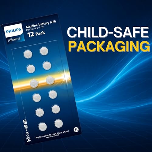 PHILIPS LR44 Batteries 12 Count, Replaces AG13 A76 l1154f 357 303 SR44 AG13 LR41 Button Batteries - 1.5v Ultra Alkaline Button Cell Battery, Perfect For Thermometers, Lasers, Watches, Medical Devices.4