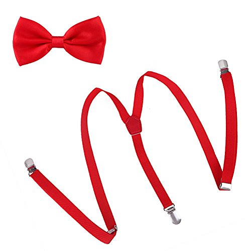 Corbatín y tirantes ajustables para hombre rojo